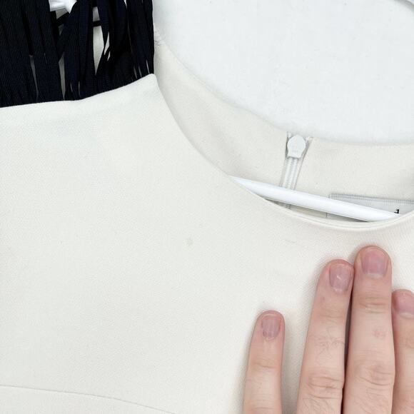 Sandro Paris White Long Sleeve Dress with Fringe Sleeve Detail - Size 1 (S) - Picture 2 of 8